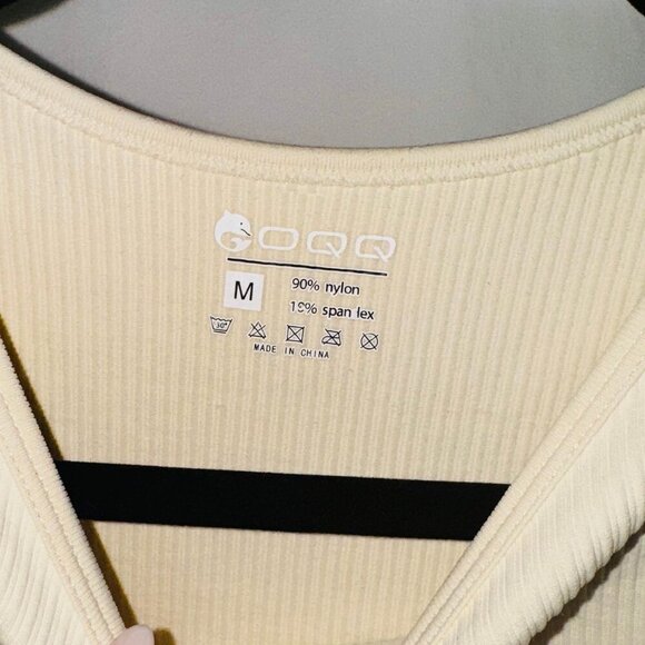 OQQ Womens Medium Stretch Rib Knit Snap Round Neck Sleeveless Bodysuits Cream - Picture 5 of 5